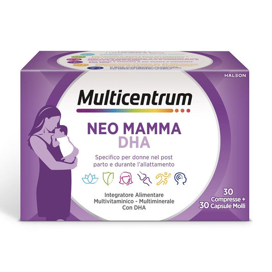 Multicentrum Neo Mamma DHA Integratore Multivitaminico Vitamina B C D3 Acido Folico 30 Cpr+30 Cpr