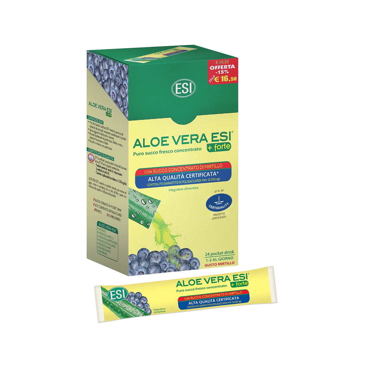 Aloe Vera Succo + Forte con Mirtillo 24 Pocket Drink