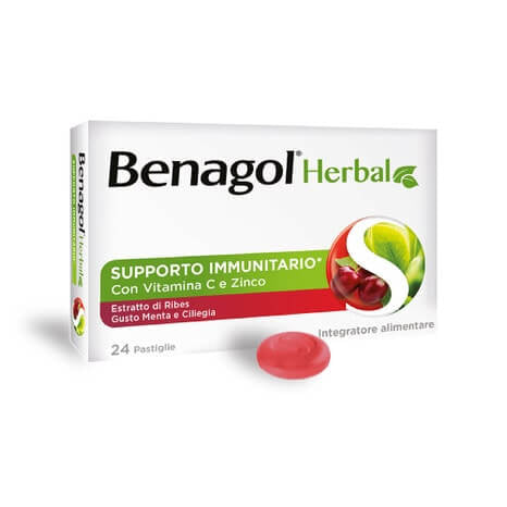 Benagol Herbal Supporto Immunitario Menta e Ciliegia 24 pastiglie