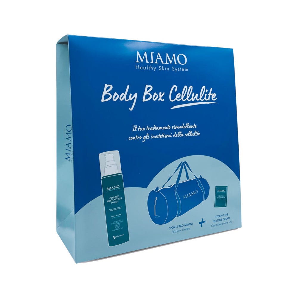 Miamo Body Box Trattamento Emulgel Cellulite 200ml + Crema Corpo Idratante/Rassodante 5ml + Borsa Sportiva