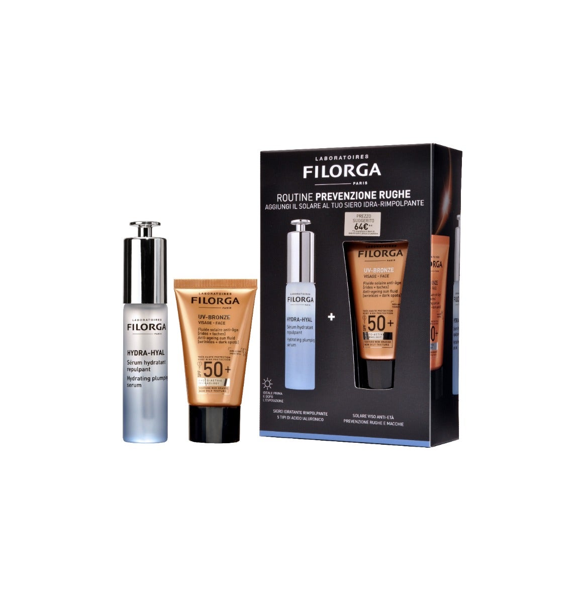 Filorga Cofanetto Hydra Hyal Siero 30ml + Uv-Bronze Solare Viso 40ml SPF50+