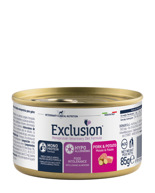 Exclusion Diet Hypoallergenic Maiale/Patate Alimento Dietetico Umido Per Gatti Lattina 85g