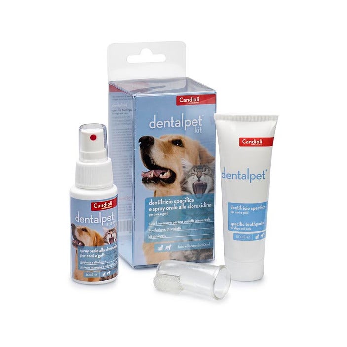 DentalPet Kit Dentifricio 50 ml + Spray 50 ml + Ditale Cani/Gatti