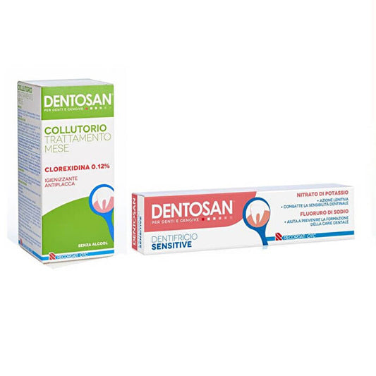 Dentosan Trattamento Mese con Clorexidina 0,12% 200ml + Dentifircio Sensitive 75ml