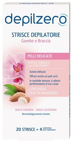 Depilzero Strisce Depilatorie Gambe e Braccia Orchidea e Olio di Mandorle 20 pezzi