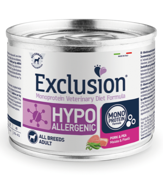 Exclusion Veterinary Diet Formula Hypoallergenic Per Cani Maiale/Piselli Lattina 200gr