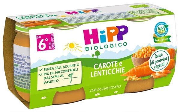 Hipp Bio Omogeneizzato Carote e Lenticchie 2x80g