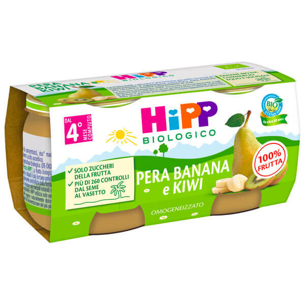 Hipp Biologico Omogeneizzato Kiwi Banana e Pera 2x80gr.