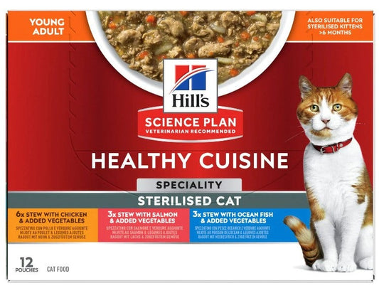 Hill's Science Plan Healthy Cuisine Gatto Sterilizzato Gusti Assortiti Pollo/Salmone/Pesce Oceanico Multipack 12x80gr