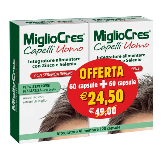 MiglioCres Capelli Uomo Integratore Anticaduta Offerta 60+60 capsule