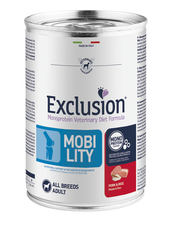 Exclusion Veterinary Diet Formula Mobility Maiale/Riso Lattina 400gr