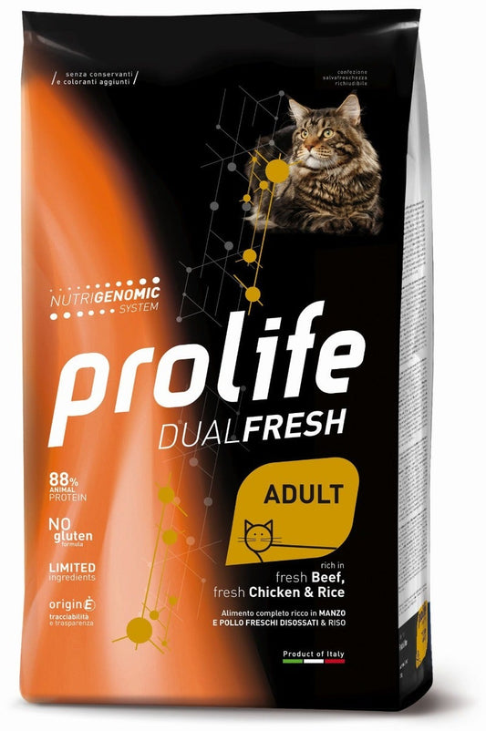 Prolife Cat Dual Fresh Adult Cibo Secco Per Gatti Adulti BeefFresh ChickenRice Sacco 7Kg