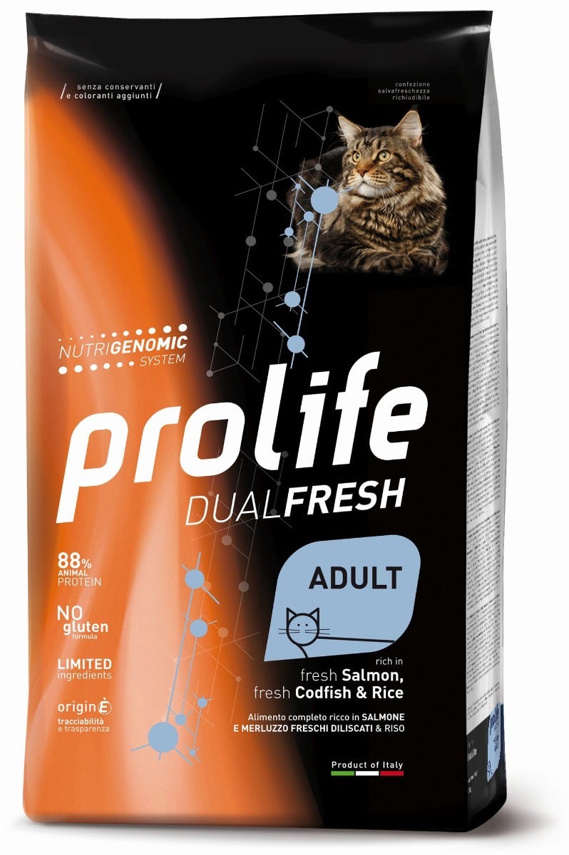 Prolife Cat Dual Fresh Adult Cibo Secco Per Gatti Adulti Salmone/Merluzzo/Riso Sacco 7Kg