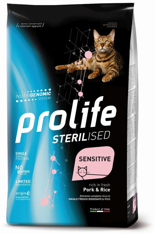 Prolife Sterilised Sensitive Maiale Fresco E Riso Cibo Secco Gatti Adulti 1,5kg