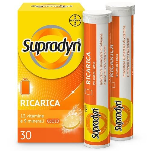 Supradyn Ricarica Integratore Vitamine e Sali Minerali 30 Compresse Effervescenti Gusto Arancia