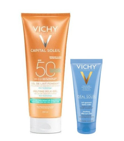 Vichy Capital Soleil Gel-Latte Fondente per Pelle Bagnata o Asciutta SPF50 200ml + Doposole 100ml